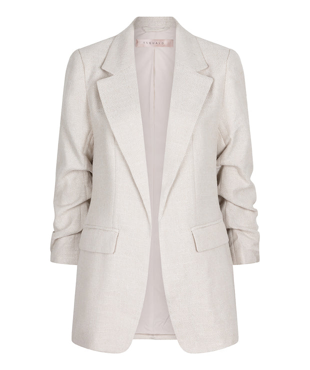 Linen Look Ruched Sleeve Blazer