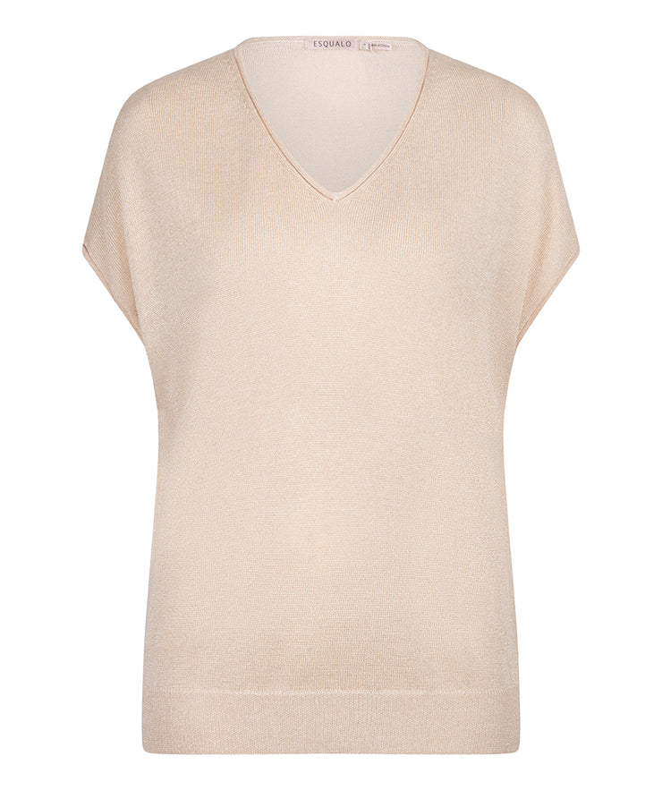 V-Neck Gold Shimmer Cap Sleeve Top