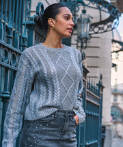 Cable Knit Shiny Sweater