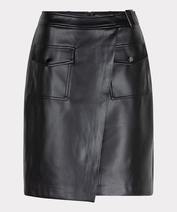 Overlap Vegan Leather Skirt