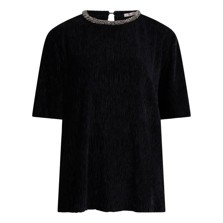 Velour Top with Beaded Collar