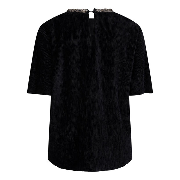 Velour Top with Beaded Collar