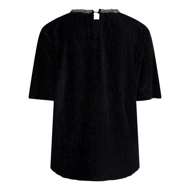 Velour Top with Beaded Collar