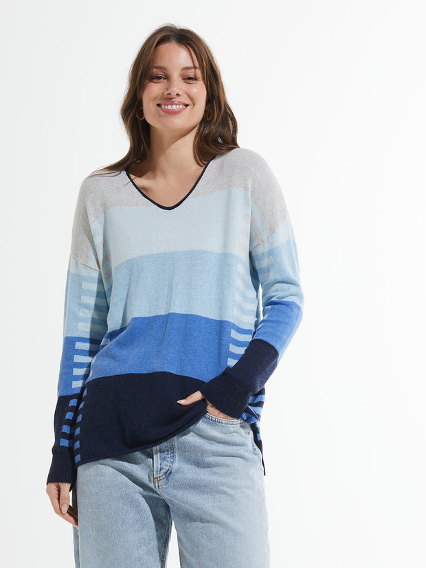 Varied Stripe V-Neck Sweater