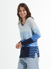 Varied Stripe V-Neck Sweater