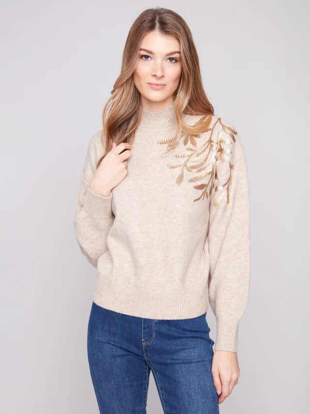Mock Neck Sweater with Sequin Detail