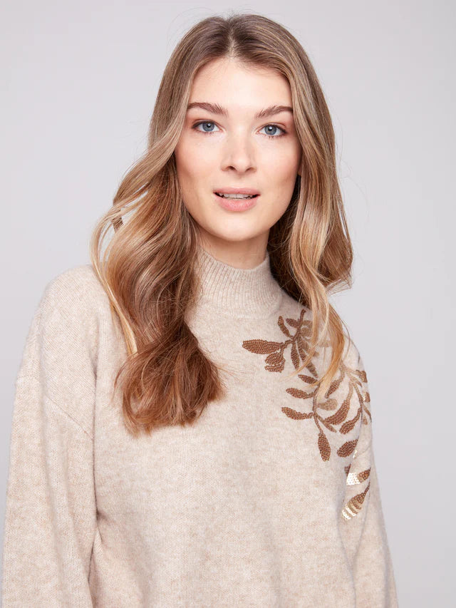 Mock Neck Sweater with Sequin Detail