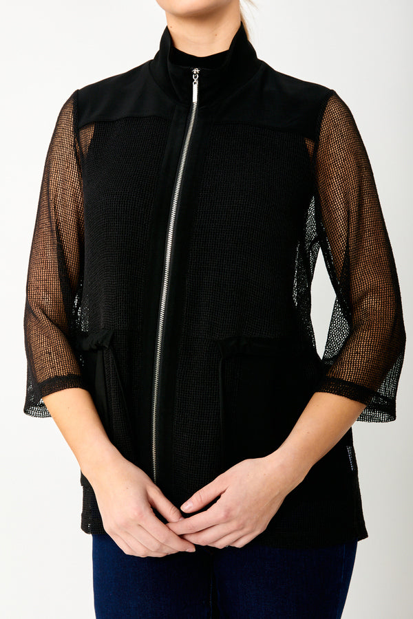 Mesh And Silky Knit Straight Jacket