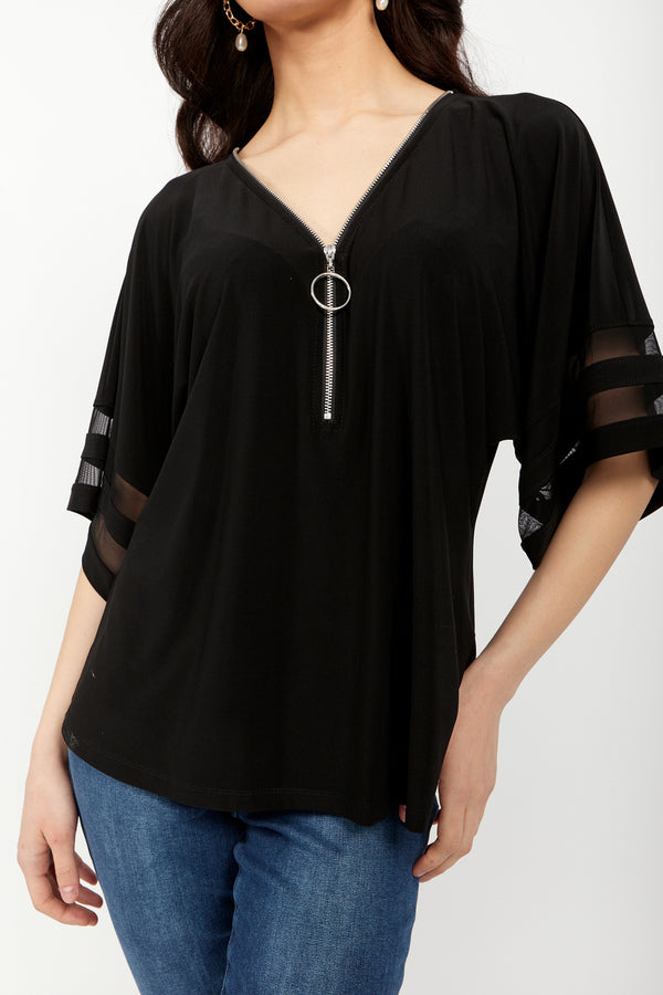 Silky Knit Boxy Top with Mesh Inserts