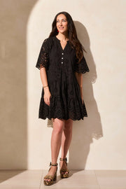 Cotton Eyelet Ruffle Short Sleeve Tiered Dress