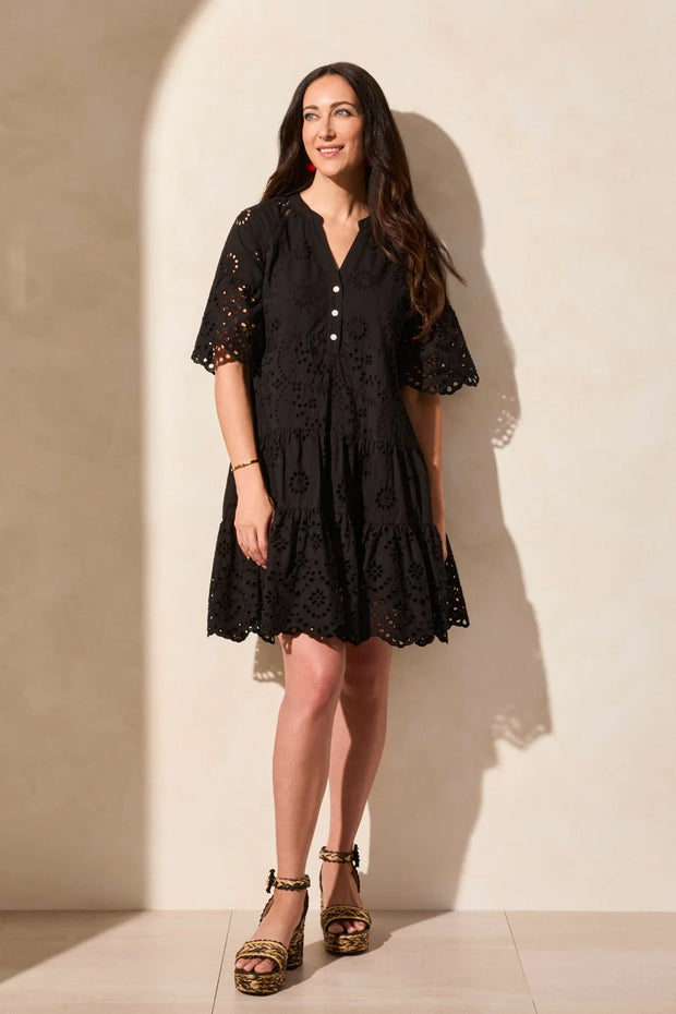 Cotton Eyelet Ruffle Short Sleeve Tiered Dress