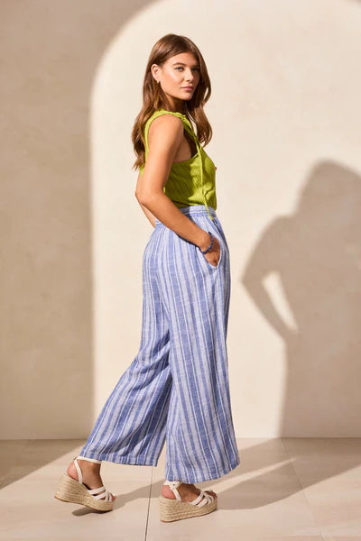 Linen Blend Striped Flowy Pants