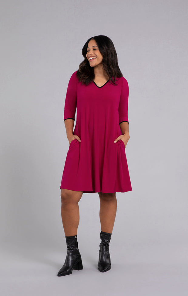 Tipped Reversible 3/4 Sleeve Trapeze Dress