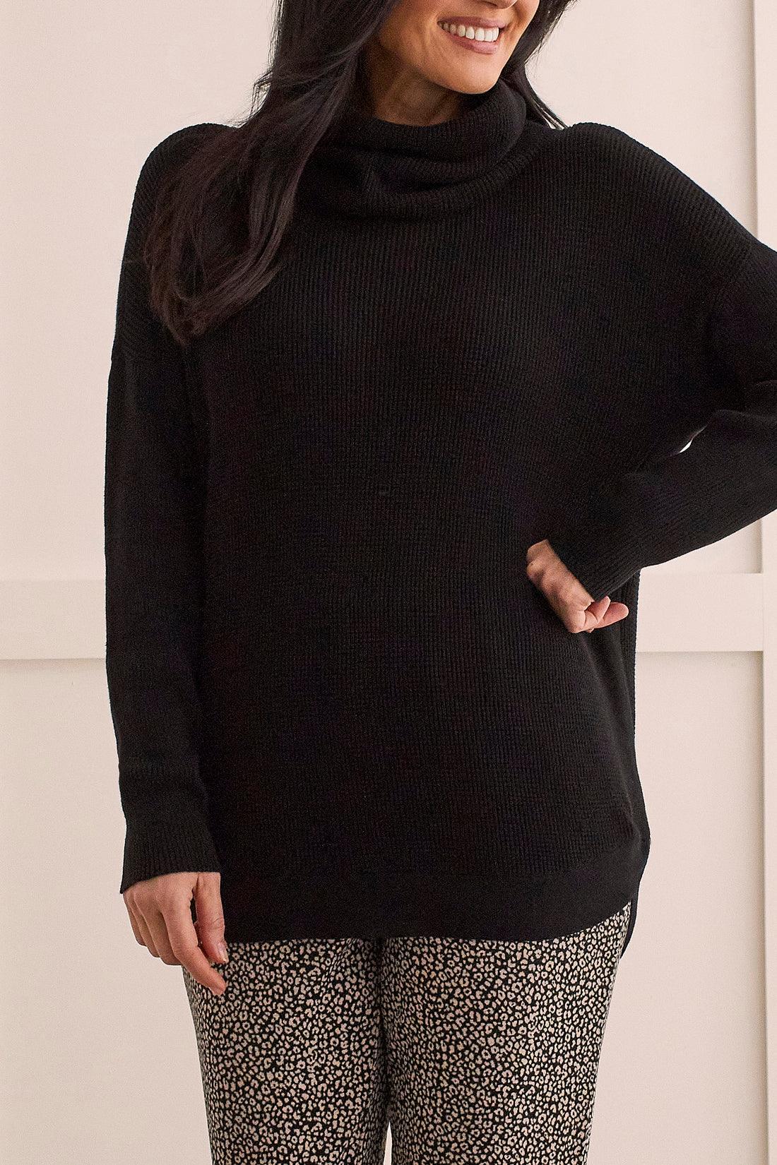 Cowl Neck Waffle Knit Sweater