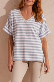 Striped Elbow Sleeve Top