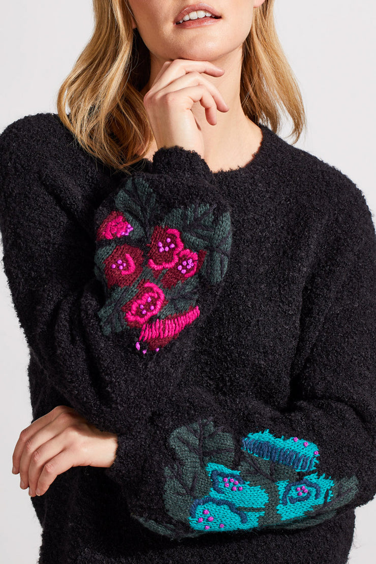 Embroidered Balloon Sleeve Sweater