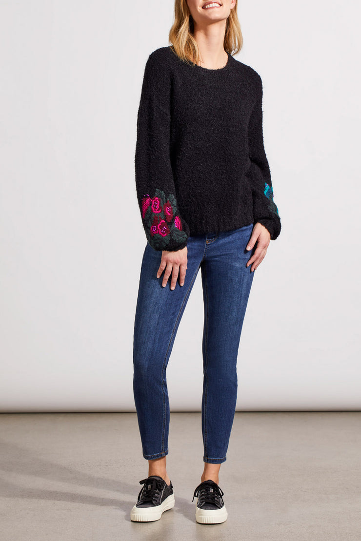 Embroidered Balloon Sleeve Sweater