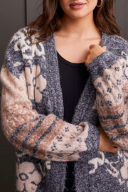 Jacquard Open Front Cardigan