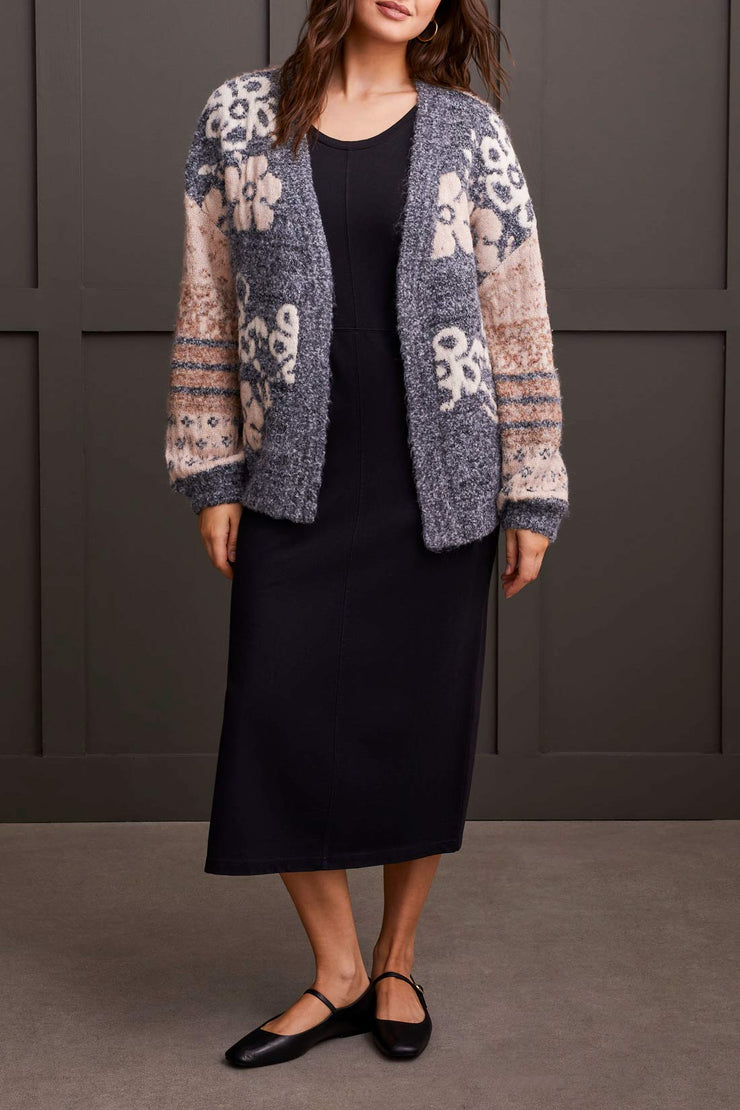 Jacquard Open Front Cardigan