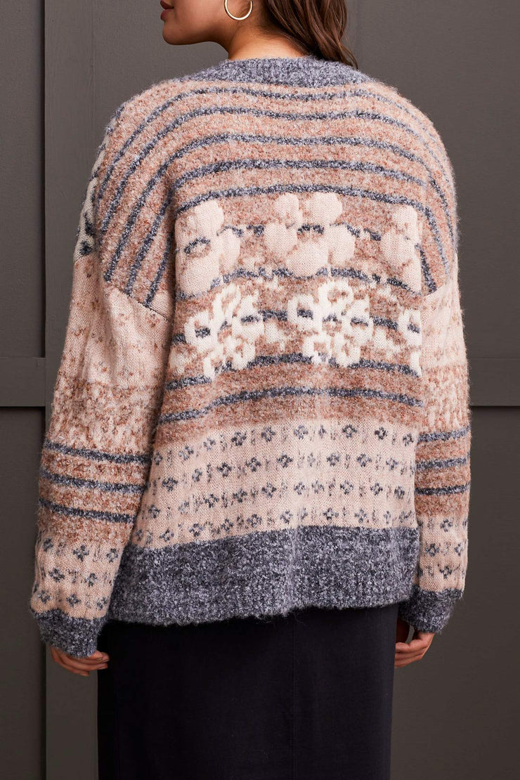 Jacquard Open Front Cardigan