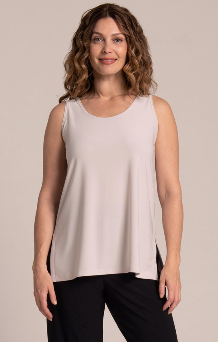 Sympli Women's Go-To Tank Top – Soft, Layering Essential With Scoop Neck & Side Slits