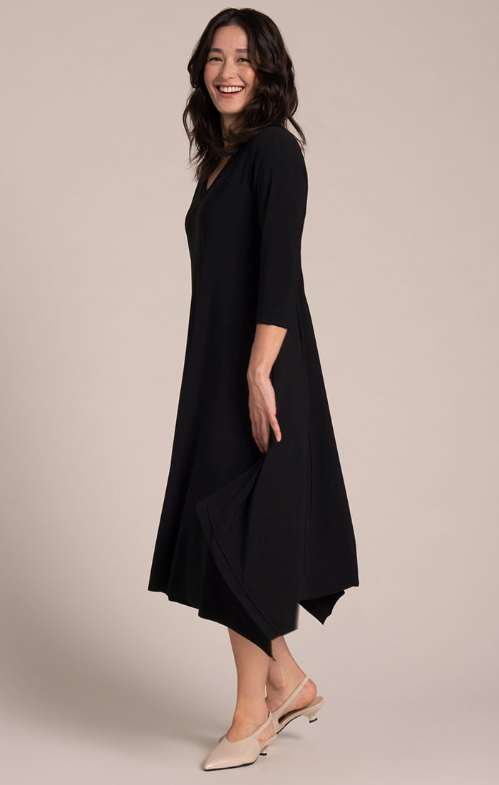 Splice V-Neck Dress 3/4 Sleeve