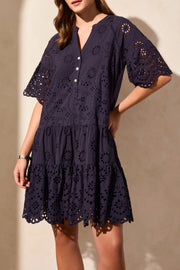 Cotton Eyelet Ruffle Short Sleeve Tiered Dress