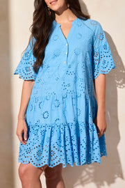 Cotton Eyelet Ruffle Short Sleeve Tiered Dress
