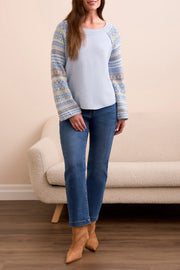 Scoop Neck Printed Sleeve Sweater