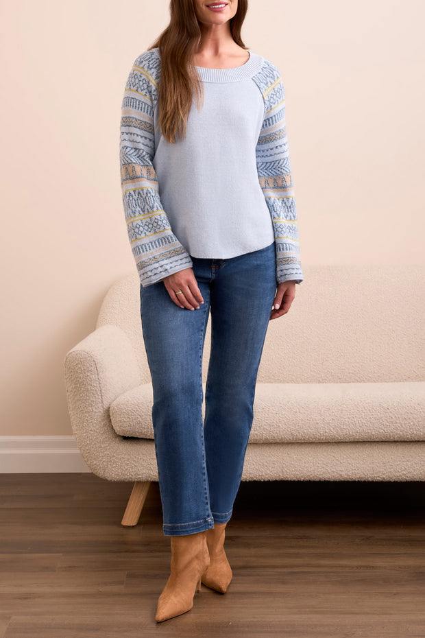 Scoop Neck Printed Sleeve Sweater