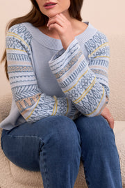 Scoop Neck Printed Sleeve Sweater