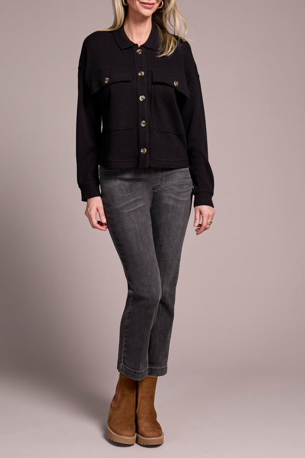 Waffle Knit Cropped Cardigan