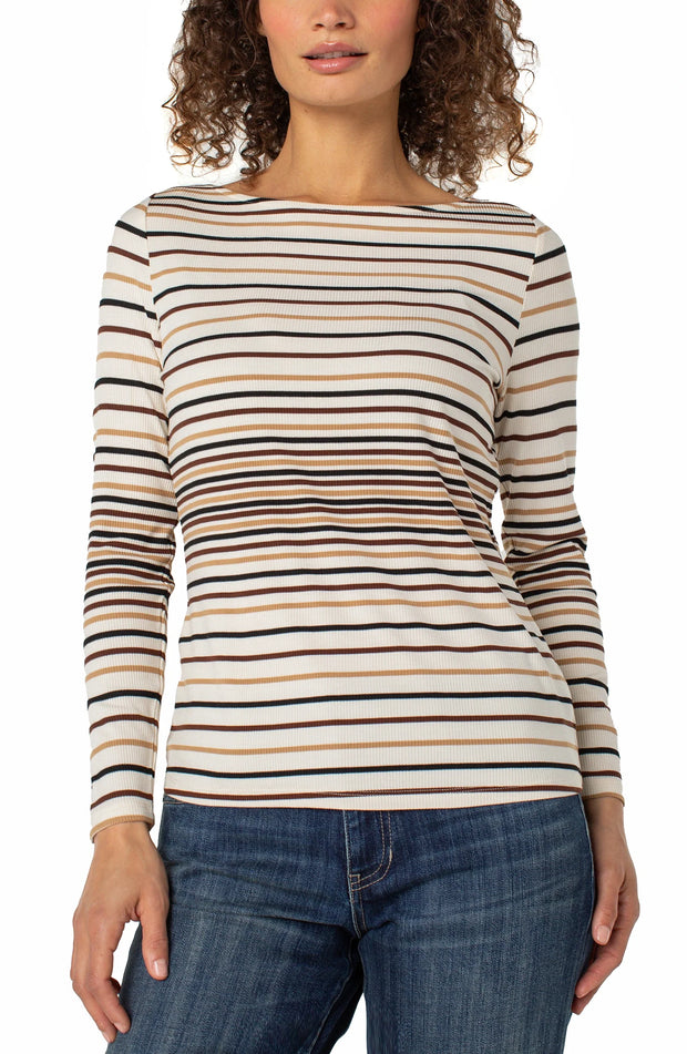Long Sleeve Boat Neck Knit Top