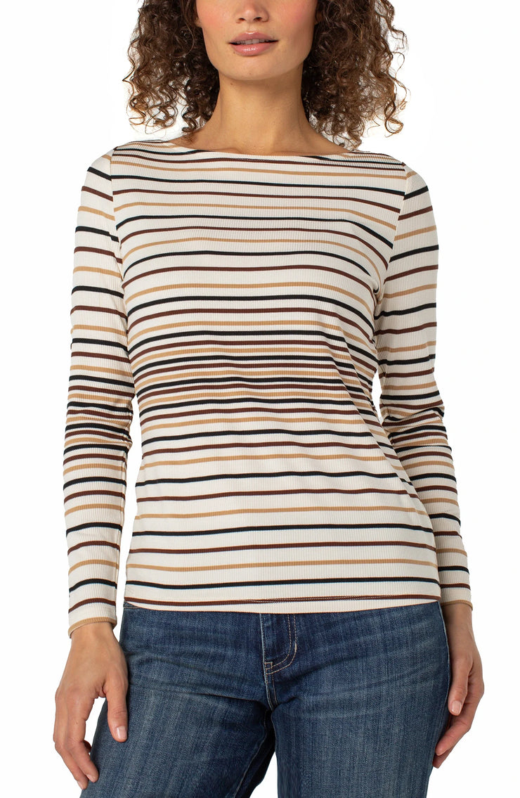 Long Sleeve Boat Neck Knit Top