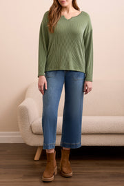 Notch Neck Long Sleeve Top