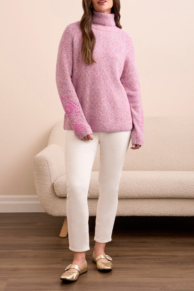 Embroidered Sleeve Turtleneck