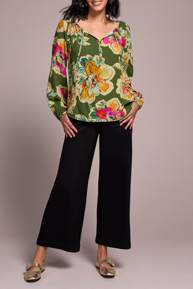 Tie & Button Front Blouse