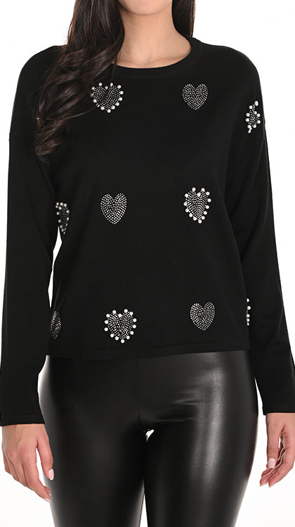Embroidered Hearts Sweater