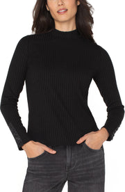 Long Sleeve Mock Neck Knit Top W/ Button Detail