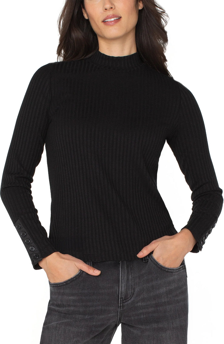 Long Sleeve Mock Neck Knit Top W/ Button Detail