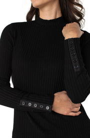 Long Sleeve Mock Neck Knit Top W/ Button Detail