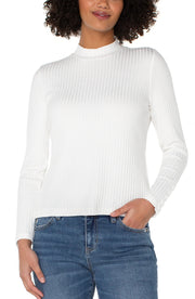 Long Sleeve Mock Neck Knit Top W/ Button Detail