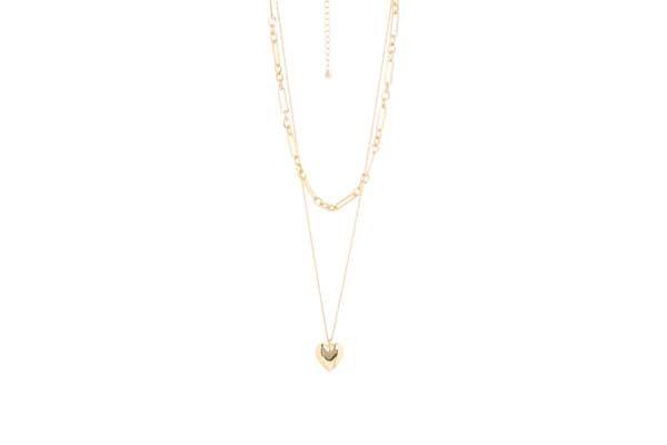 Gold Double Chain Long Heart Necklace-Watch Us Women Oakville