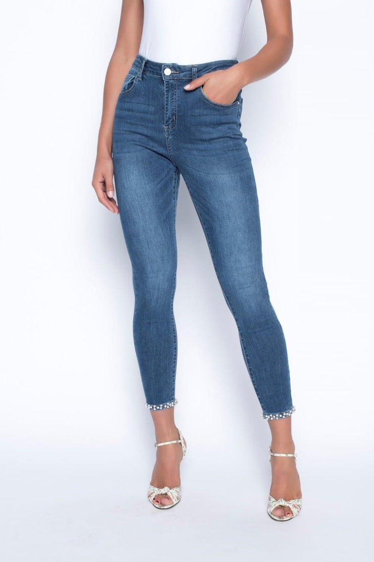 Back Bow Pearl Applique Jeans