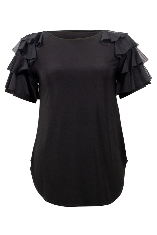 Black Mesh Layered Sleeve Top-Watch Us Women Oakville