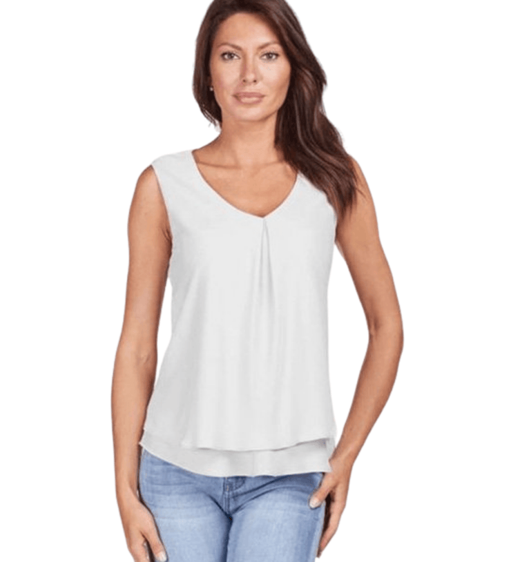 Off White Sleeveless Front Pin Tuck Blouse