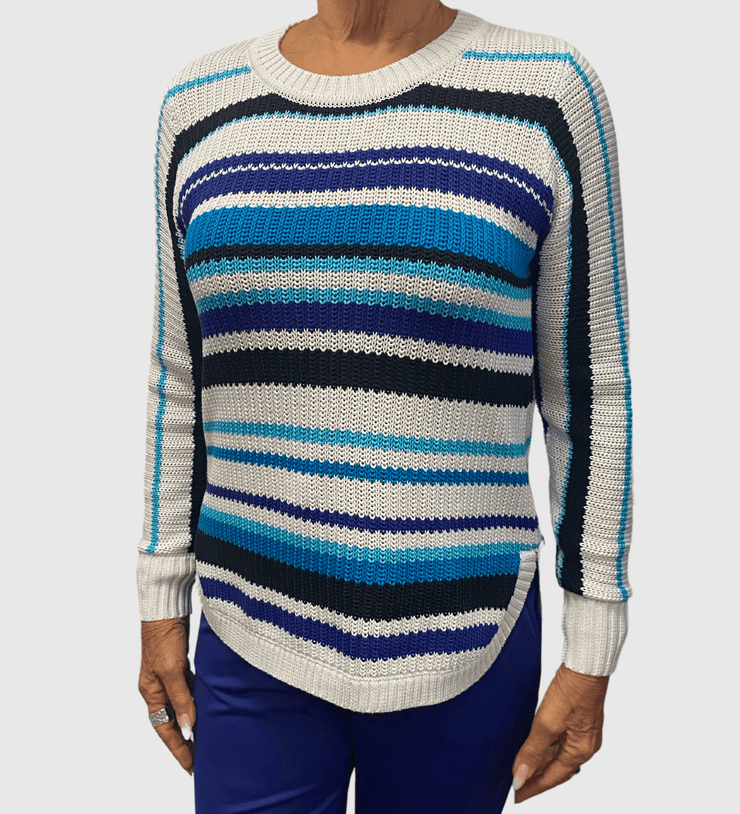 Striped Open Knit Sweater-Watch Us Women Oakville