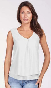 Off White Sleeveless Front Pin Tuck Blouse