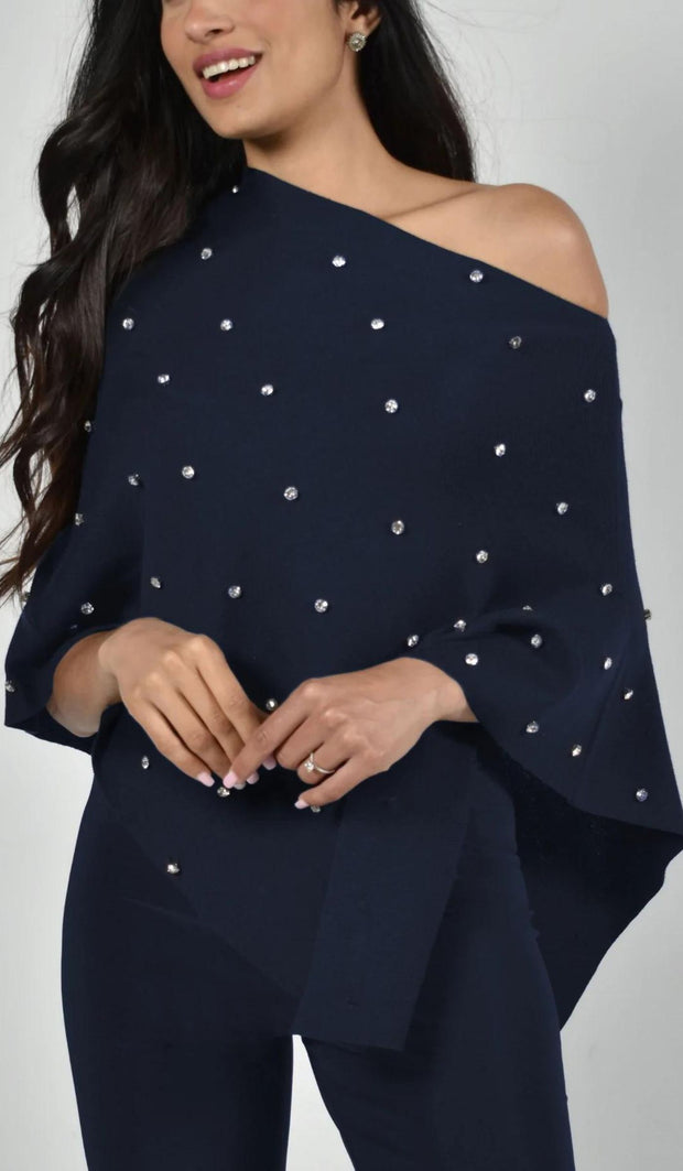 Navy Rhinestone Poncho-Watch Us Women Oakville