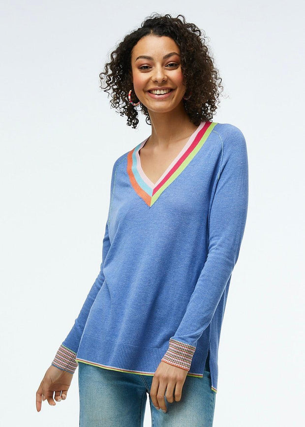 Stripe Detail V-Neck Sweater